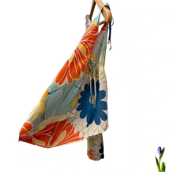 Y2K Express 100% Silk colorful blouse with open sleeves and flowers size 7/8 - Picture 6 of 7